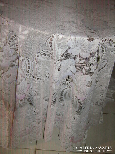 Csodaszép vintage stílusú színes pasztell áttört rózsás függöny