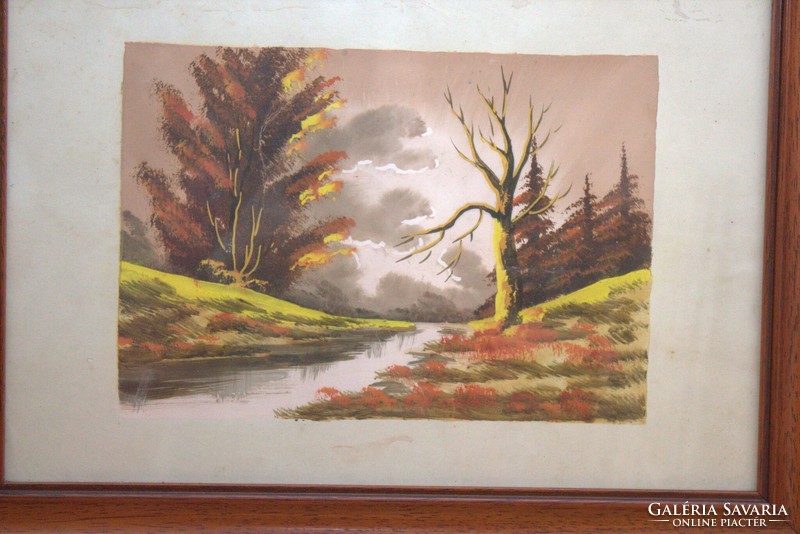 Painting: river and trees