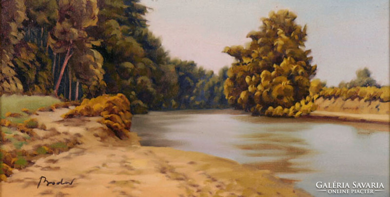 Miklós Bodor (1925-2010) On the riverbank - framed 32x52cm - artwork: 20x40cm - jury number: 165/928