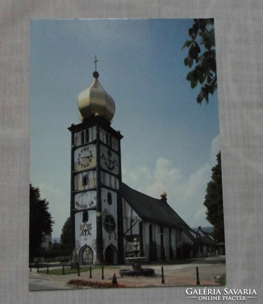 Régi osztrák képeslap 1.: St. Barbara-Kirche Bärnbach (Ausztria, Hundertwasser-stílus, templom)