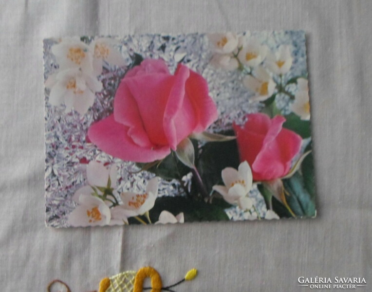 Régi jugoszláv képeslap: rózsa, virágok