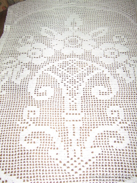 Beautiful antique baroque flower basket hand crocheted curtain / tablecloth