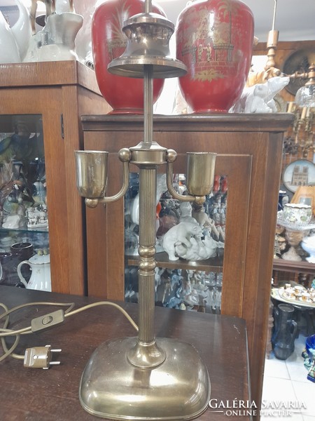 Bronze, copper two-burner table lamp. 58 Cm.