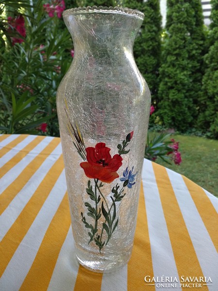 Cracked glass vase with hand painting