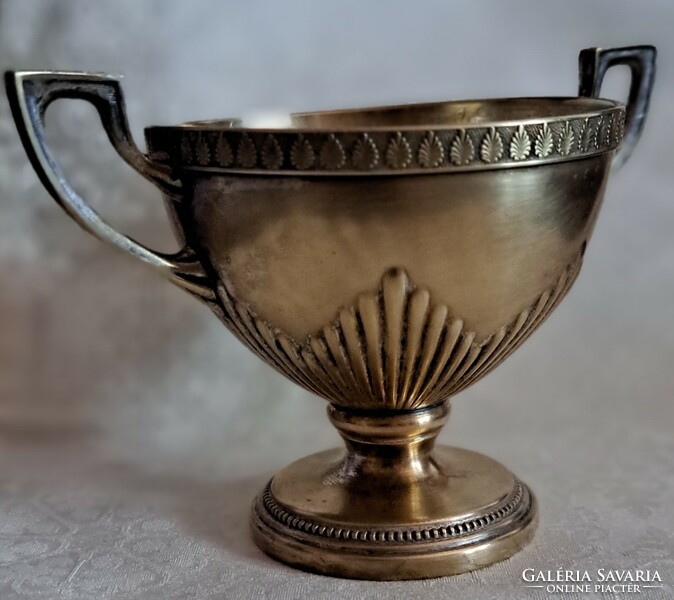 Antik ezüstözött réz kehely, empire talpas pohár (M3896)