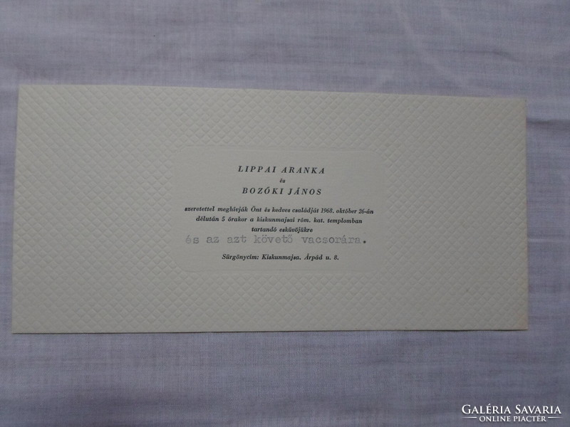 Esküvői meghívó 1.: Kiskunmajsa, 1968