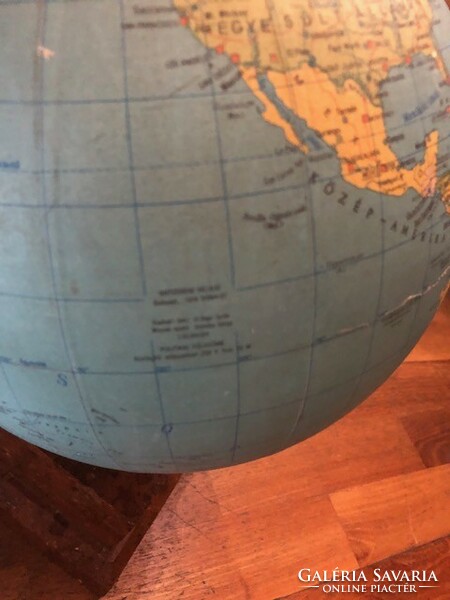 Old globe in Hungarian on a marble base, 50 cm high