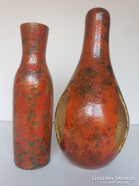 Large lake head ceramic hanging bowl and vase, 37 and 31 cm