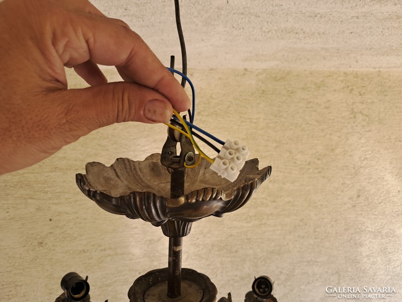 Beautiful art deco bronze chandelier. Original glasses. Video too!