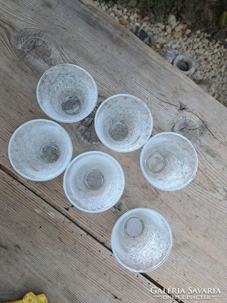 Retro ritka fehér 6 db boros pohár repesztett Gyönyörű  Fátyolüveg fátyol karcagi berekfürdői üveg