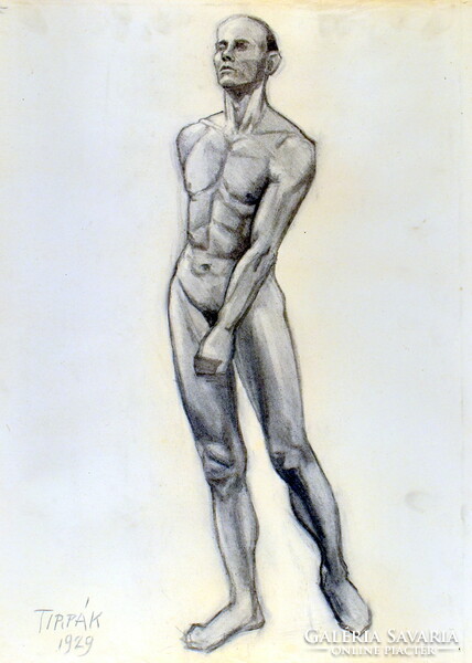 Sándor Tirpák (1884-?): Art Deco male nude study 1929