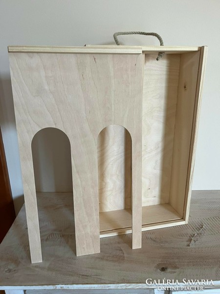 New, wooden wine box, window design, for 2 bottles of wine