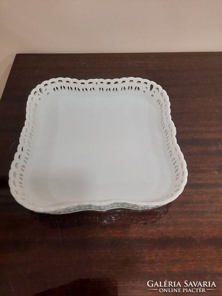 White Herend porcelain openwork rectangular serving bowl