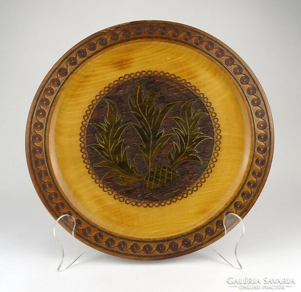 1N535 burnt decorated copper inlaid nettle wooden bowl 30.5 Cm