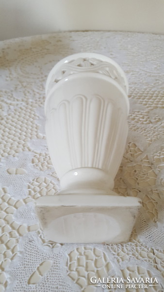 Wonderful openwork, lacy cream white ceramic vase, goblet, cup holder