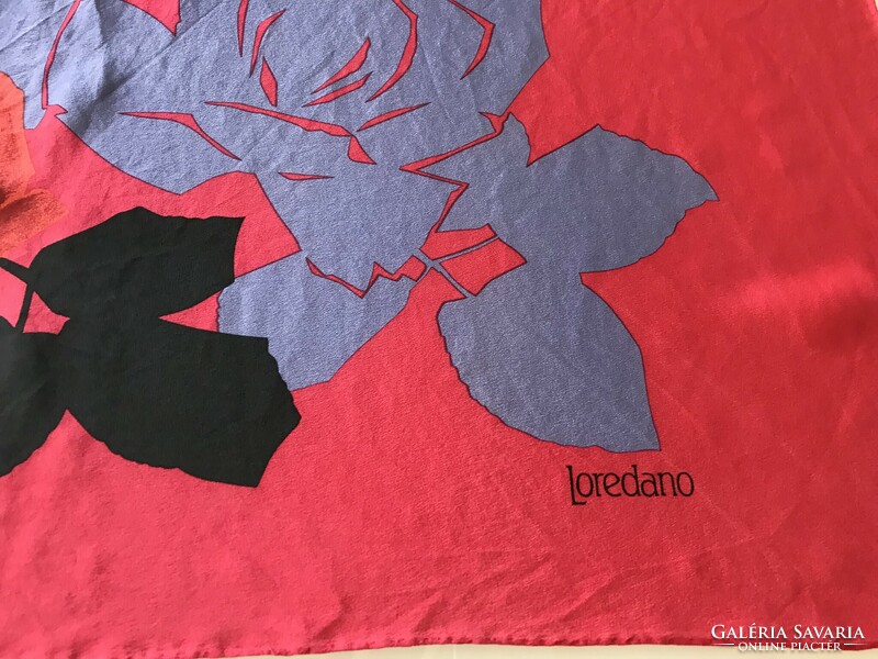 Vintage Loredano selyemkendő hatalmas rózsákkak, 75 x 74 cm