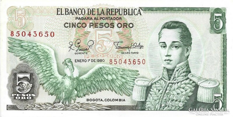 5 Pesos pesos 1980 Colombia oz