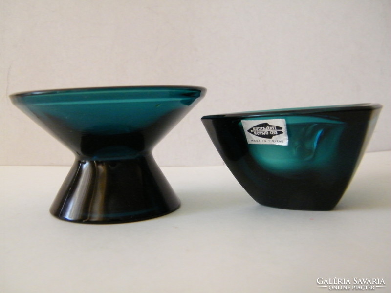 Retro Finnish Nuutajarvi notsjo (kaj franck) turquoise glass bowls, decorations 2 pcs