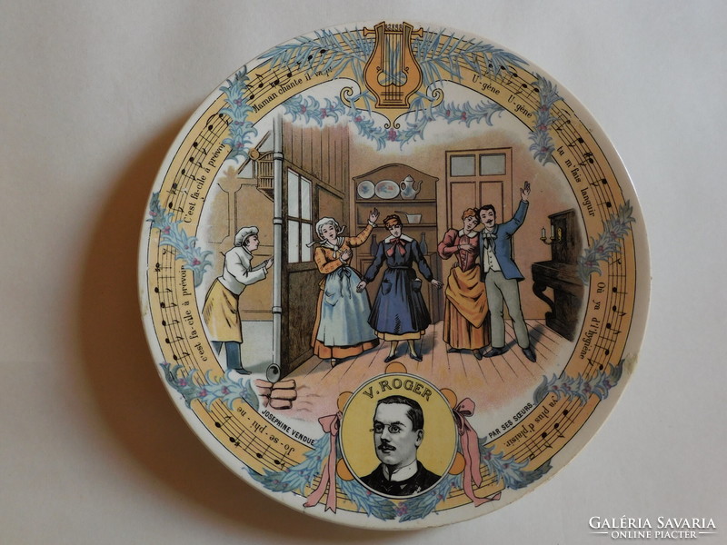 Sarreguemines antik tányér XIX. század  - jelenet Victor Roger vígoperájából