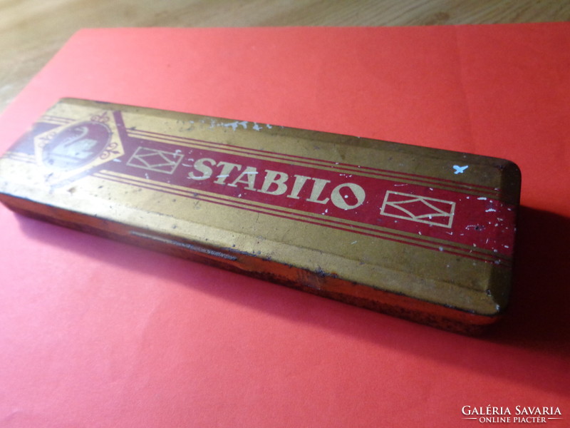 Stabilo, old German pencil holder metal box from the 50s, 18.5 x 5.5 x 2 cm