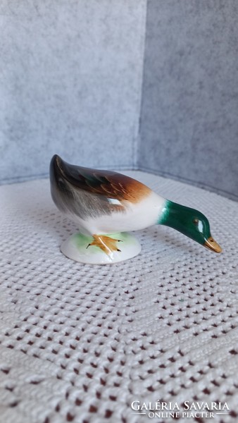 Bodrogkeresztúr ceramic duck, marked, flawless, height: 6 cm, length: 10 cm.