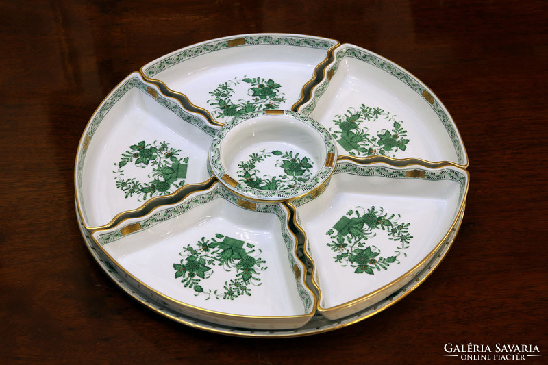 Herend Green Indian Basket Pattern Appetizer Set | fv hors d'oeuvres set serving tray bowl