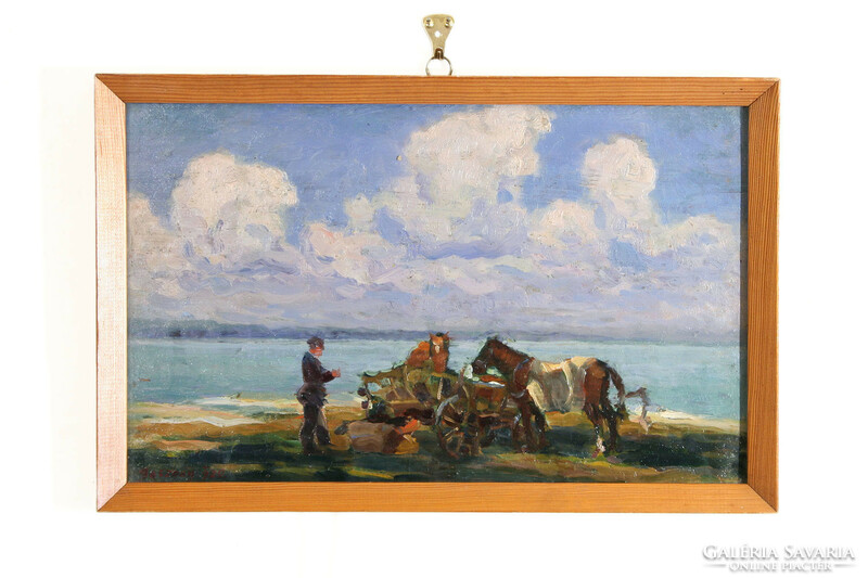 István Bosznay (1868-1944) - balaton 1920. Oil on wood 26x42cm
