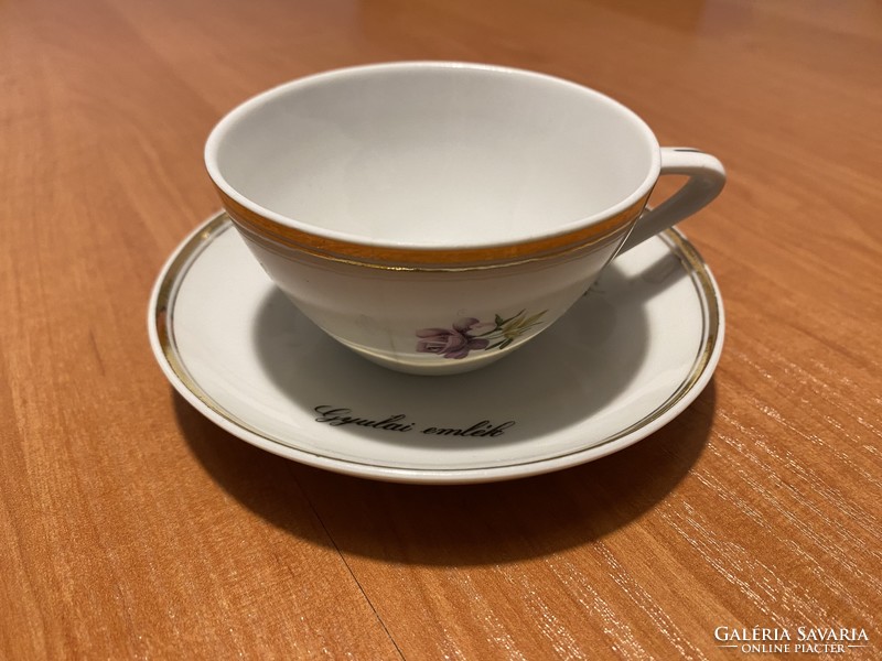 "Gyulai emlék" - hollóházi virágmintás (ibolyás) aranyozott teáscsésze