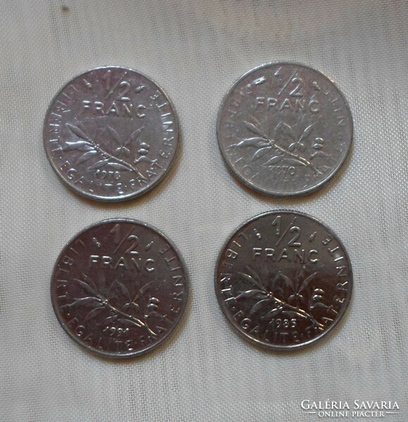 French money - coin, 1/2 franc / half franc (1970, 1978, 1985, 1991)