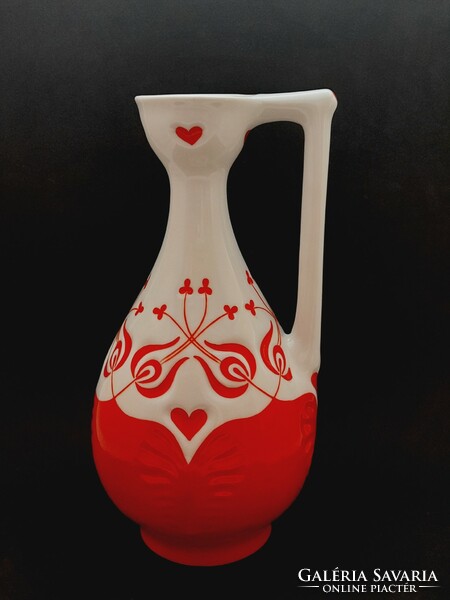 Zsolnay vase with handle, jug with handle with Hungarian pattern, 27.5 cm