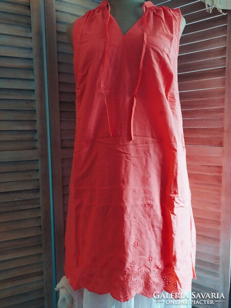 Madeirás pamut vászon ruha 44-es ajándék fürdősó Lagenlook stílushoz is rétegekben