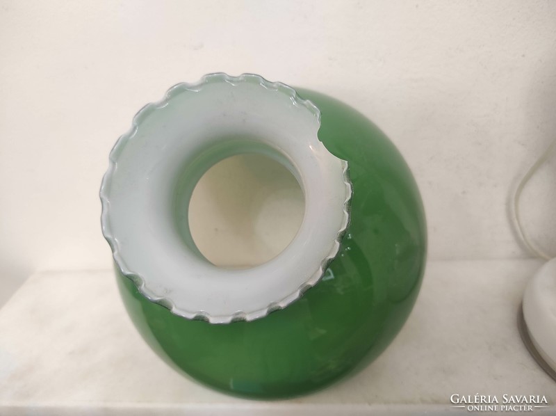 Antik asztali lámpa tejüveg test zöld üveg búrával sérült 590 7600