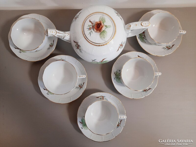 Herend rosehip tea set with Hecsedli pattern, 5 cups
