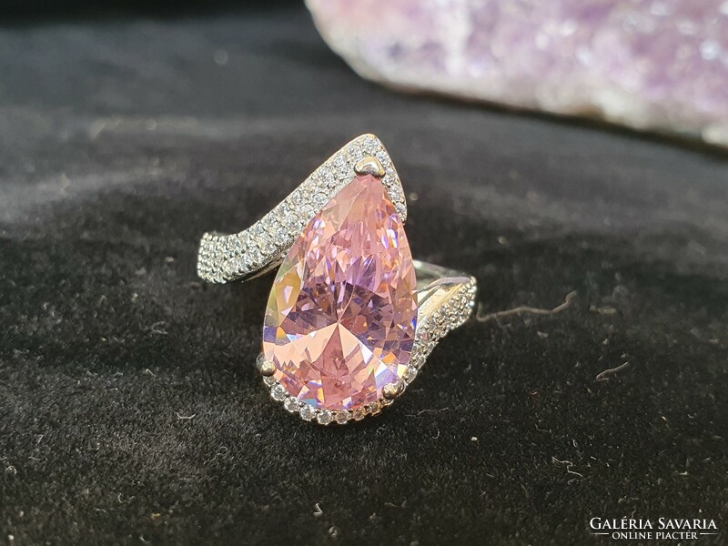 Miracle! Pink zirconia ring, marked in a white gold-plated socket