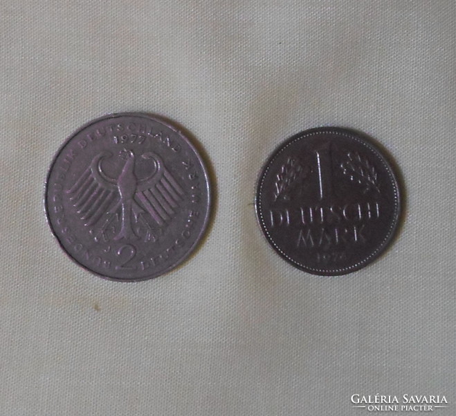 German money - coin, German mark (1974, 1977)