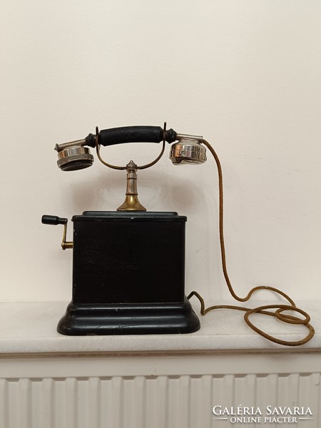 Antik telefon asztali fekete fém kurblis készülék 961 7649