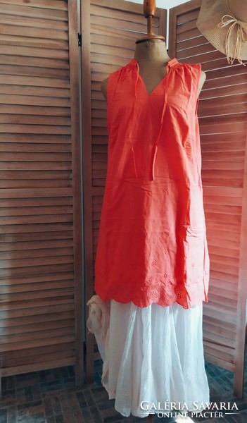 Madeirás pamut vászon ruha 44-es ajándék fürdősó Lagenlook stílushoz is rétegekben