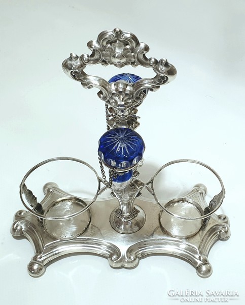 Antique Viennese silver Biedermeier oil and vinegar holder