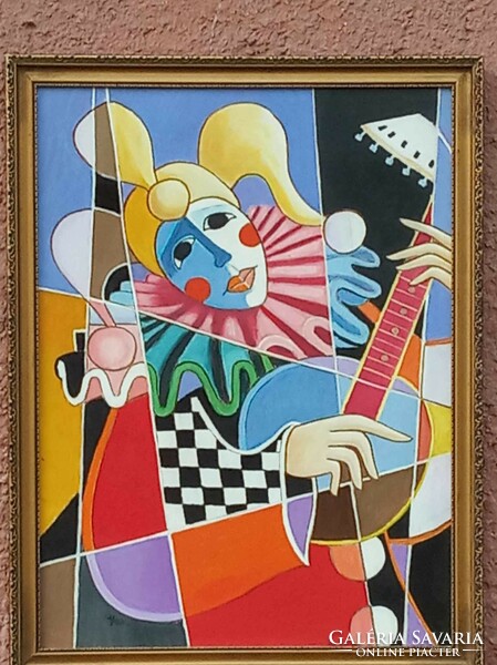 / Yaan / clown with his musical instrument is a fun, cubist work