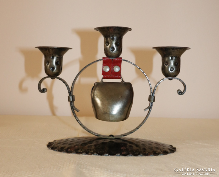 Vintage three-pronged candlestick with bell