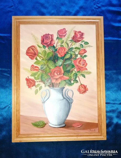 Flower still life rose painting in pine tree picture frame 58 * 78 cm