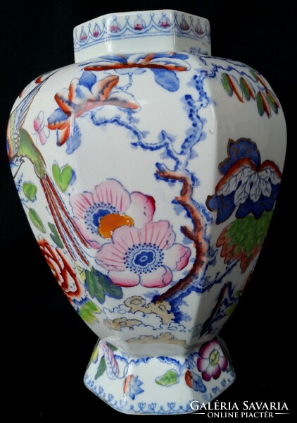 DT/300. – Gyönyörű Mason’s virágos madaras oktaéder váza