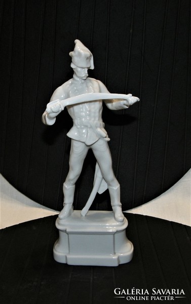 Old Herend military hussar - white porcelain 24 cm