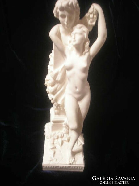 Alabaster Large Size 23cm Snow White Statue Couple Female Male Nude Front Greek Goddess Rarity For Sale