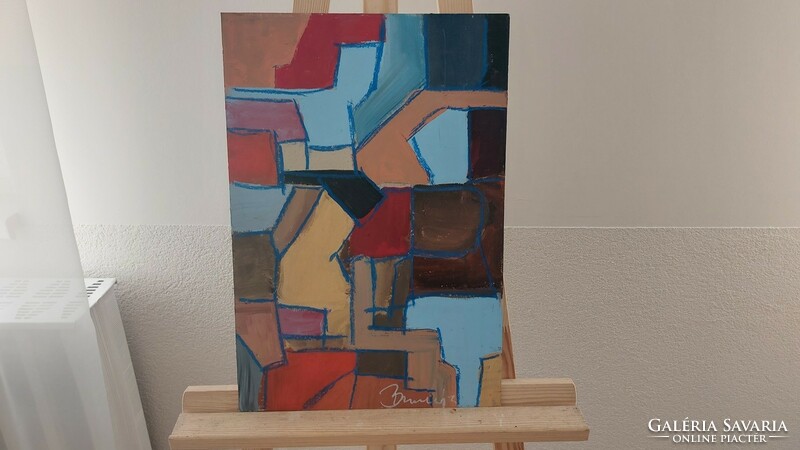 (K) signed abstract painting 33x48 cm