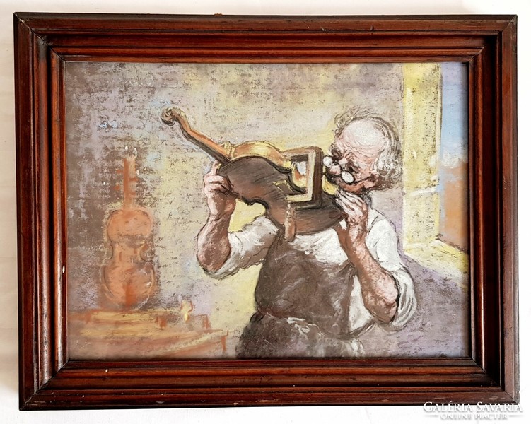 The old violin maker is pastel painting without sign