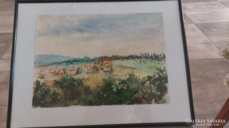 (K) signed watercolor painting 40x31 cm with frame Bayot landscape