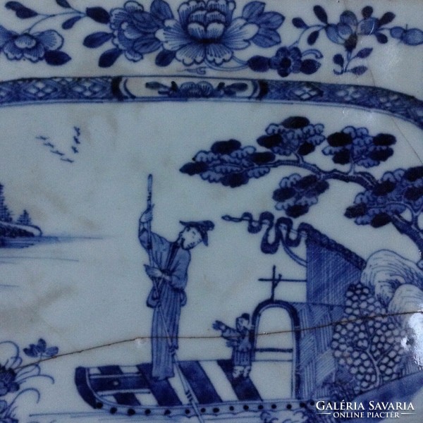 Chinese 18th century hand painted blue white porcelain tray tile plate tray