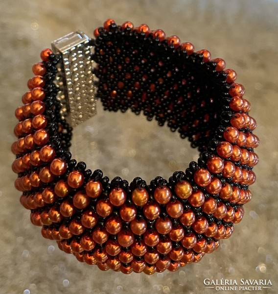 Orange tekla pearl capricho women's pearl wide bracelet extravaganza