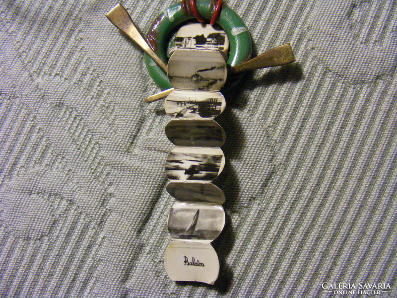 Retro mini balaton souvenir - life belt, copper paddles and 10 mini leporello pictures